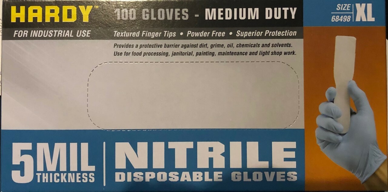 Hardy 100 5MIL Thickness Nitrile Disposable Gloves X-Large