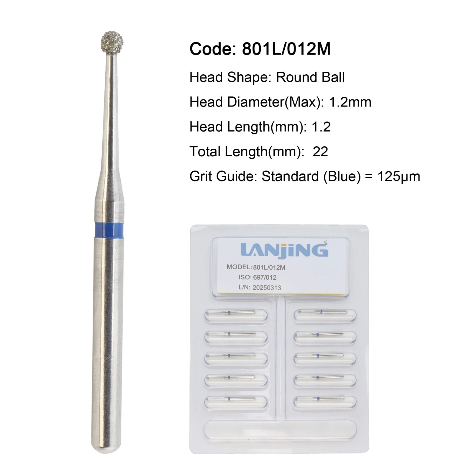 Dental Burs Surgical Diamond Bur FG 801L/012M Long Round Ball 22mm High Speed