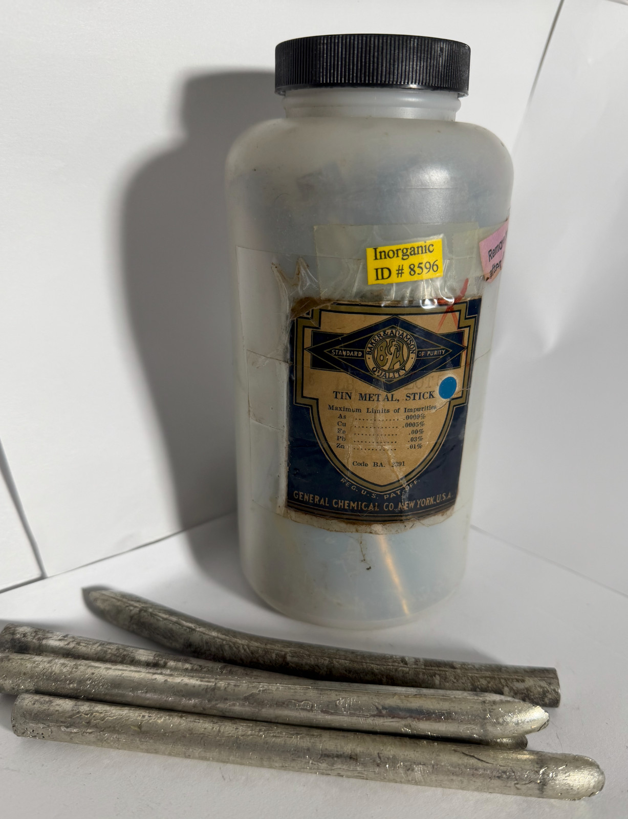 Tin Metal, High Purity, Reagent , Sticks, 5 lb. (Vintage), Baker & Adamson