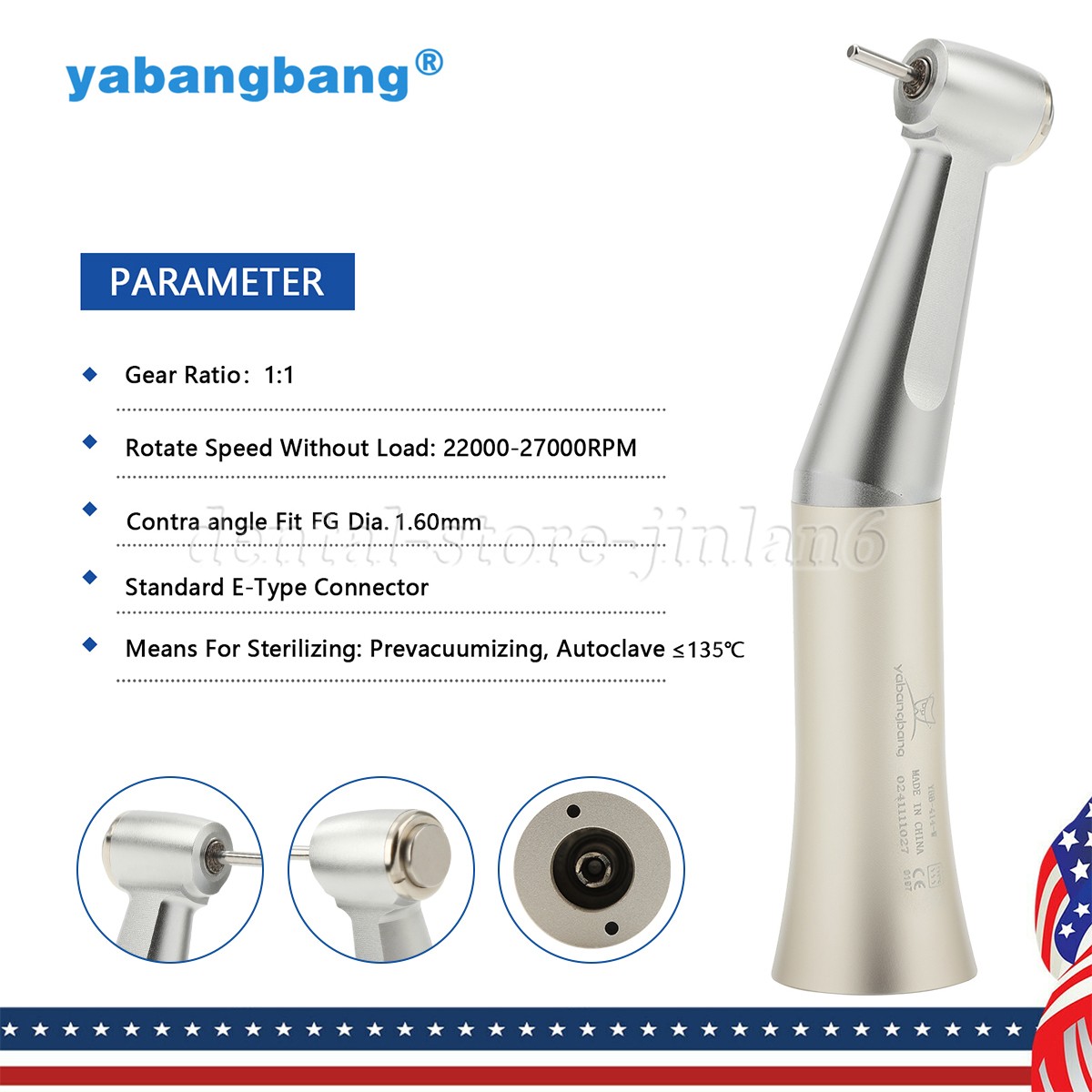 Dental FG 1.6mm Slow Low Speed Contra Angle Handpiece Friction Grip Push Type