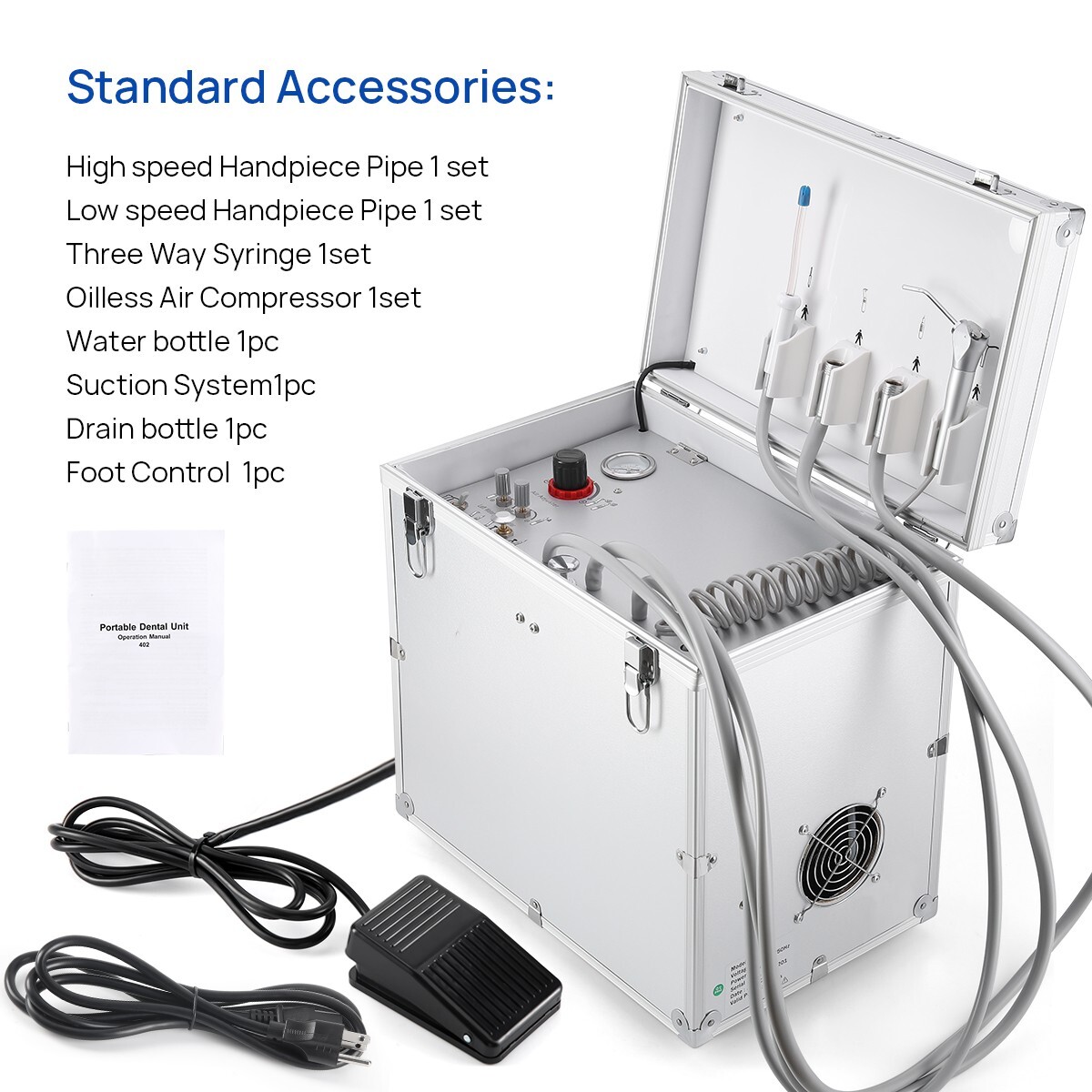Portable Dental Delivery Unit Air Compressor Syringe Suction + Handpiece 4Holes