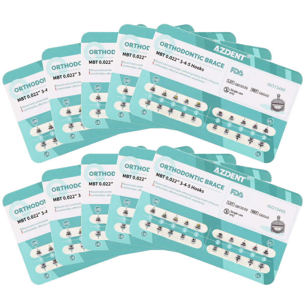 AZDENT Dental Orthodontic Metal Brackets Braces ROTH/MBT 0.022 Hook 345 CE FDA
