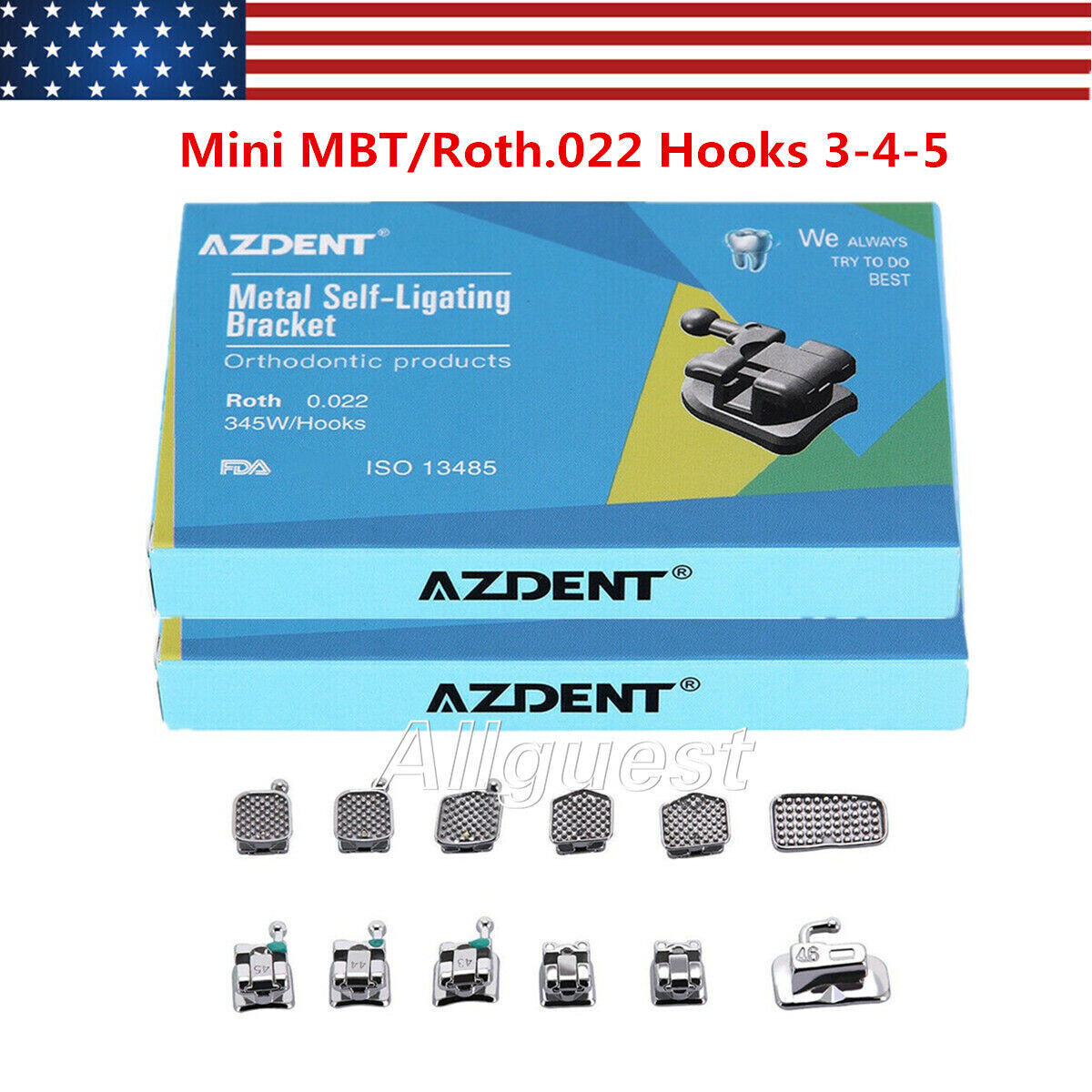Dental Orthodontic Self-Ligating Brackets Braces Roth/MBT.022 Hooks 345 AZDENT