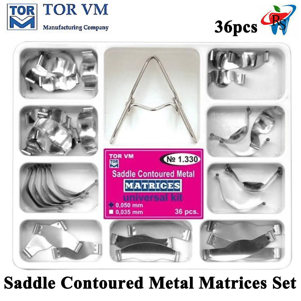 36pcs Dental TOR VM Saddle Contoured Metal Matrices Set With Springclip Kit