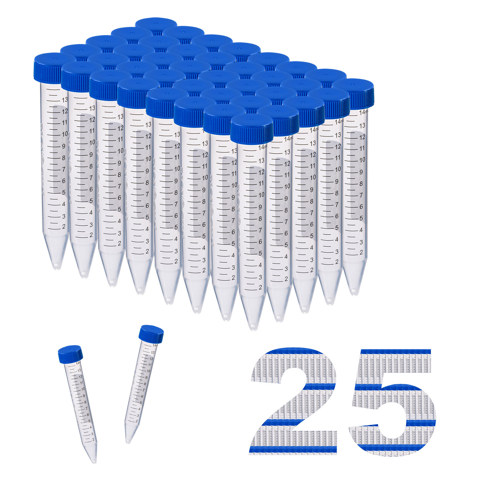 25Pcs 15ml Centrifuge Tubes With Screw Caps, Conical Bottom, Sterile, Flat Top