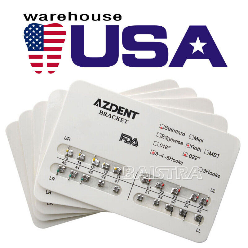 10 Packs AZDENT Dental Ortho Brackets Braces Metal Mini MBT/Roth.022 Hooks 345
