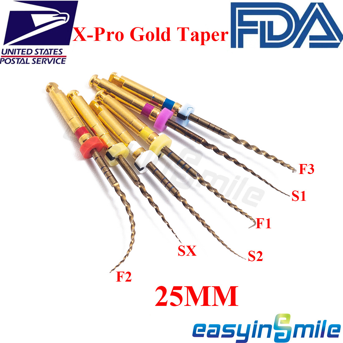 6Pcs Dental Endo Rotary Files X-Pro Gold Large Taper Files For Motor SX-F3 25MM