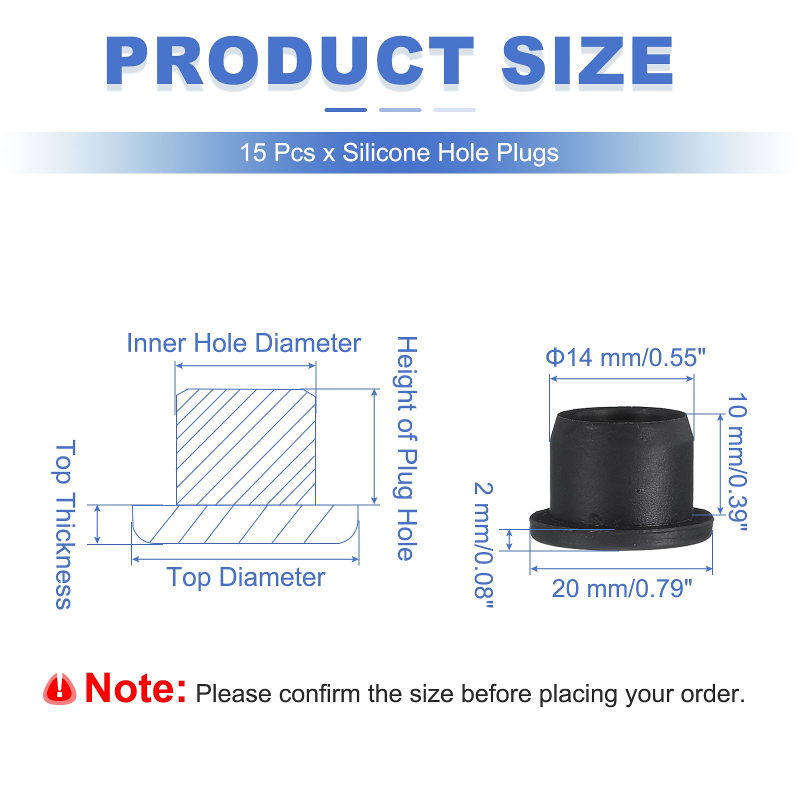 15 Pcs t Shaped Solid Silicone Stopper, Dia 14 Mm/0.55 Inch Rubber Hole Plugs