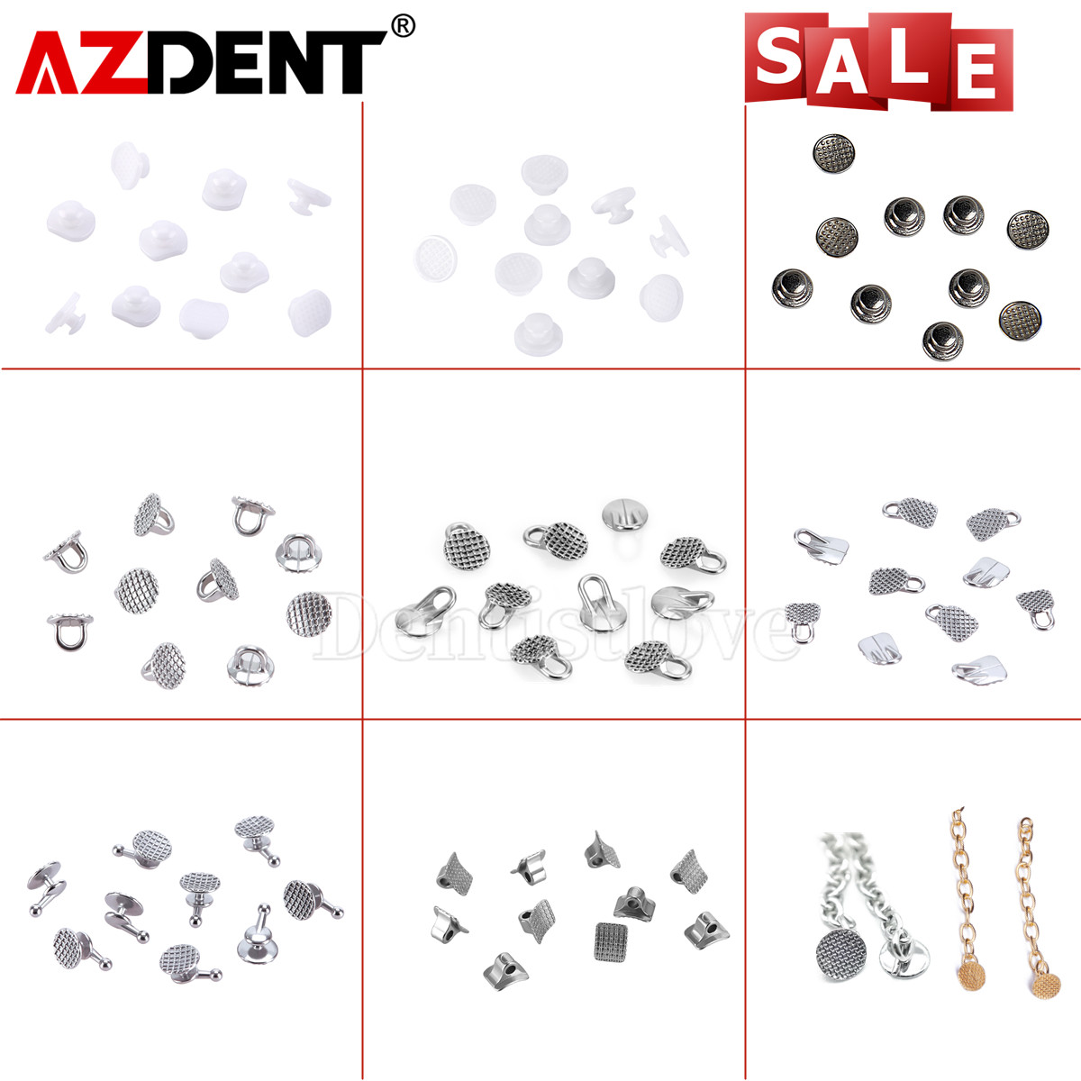Dental Orthodontic Lingual Button Bondable Round/Rectangular/Button Chain AZDENT