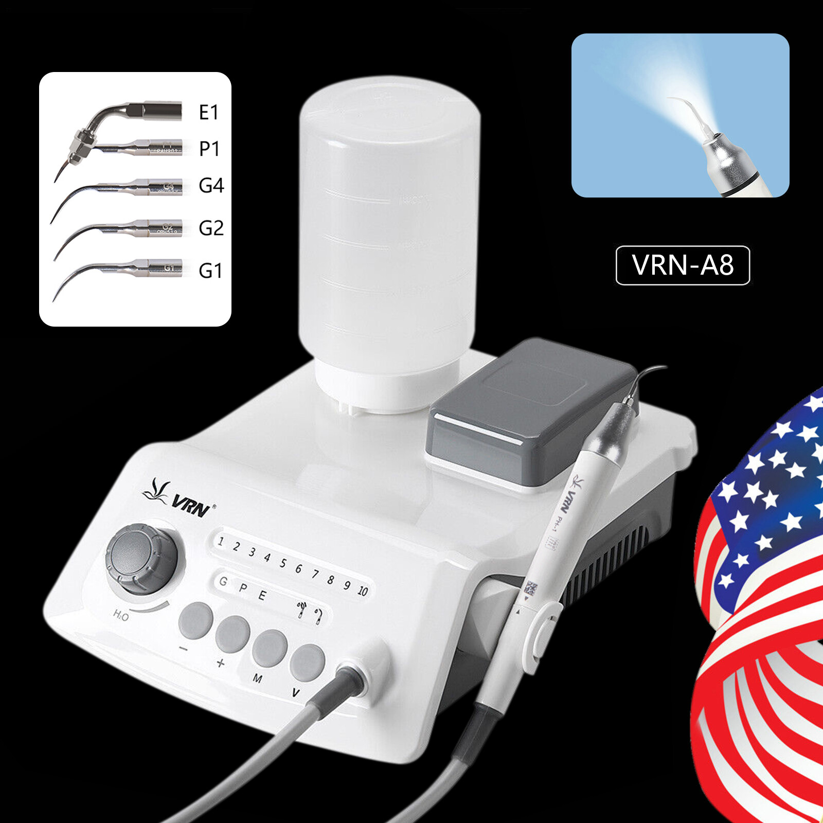 USA Dental Ultrasonic Scaler fit EMS Cavitron + LED Handpiece+Tips+Bottle VRN-A8