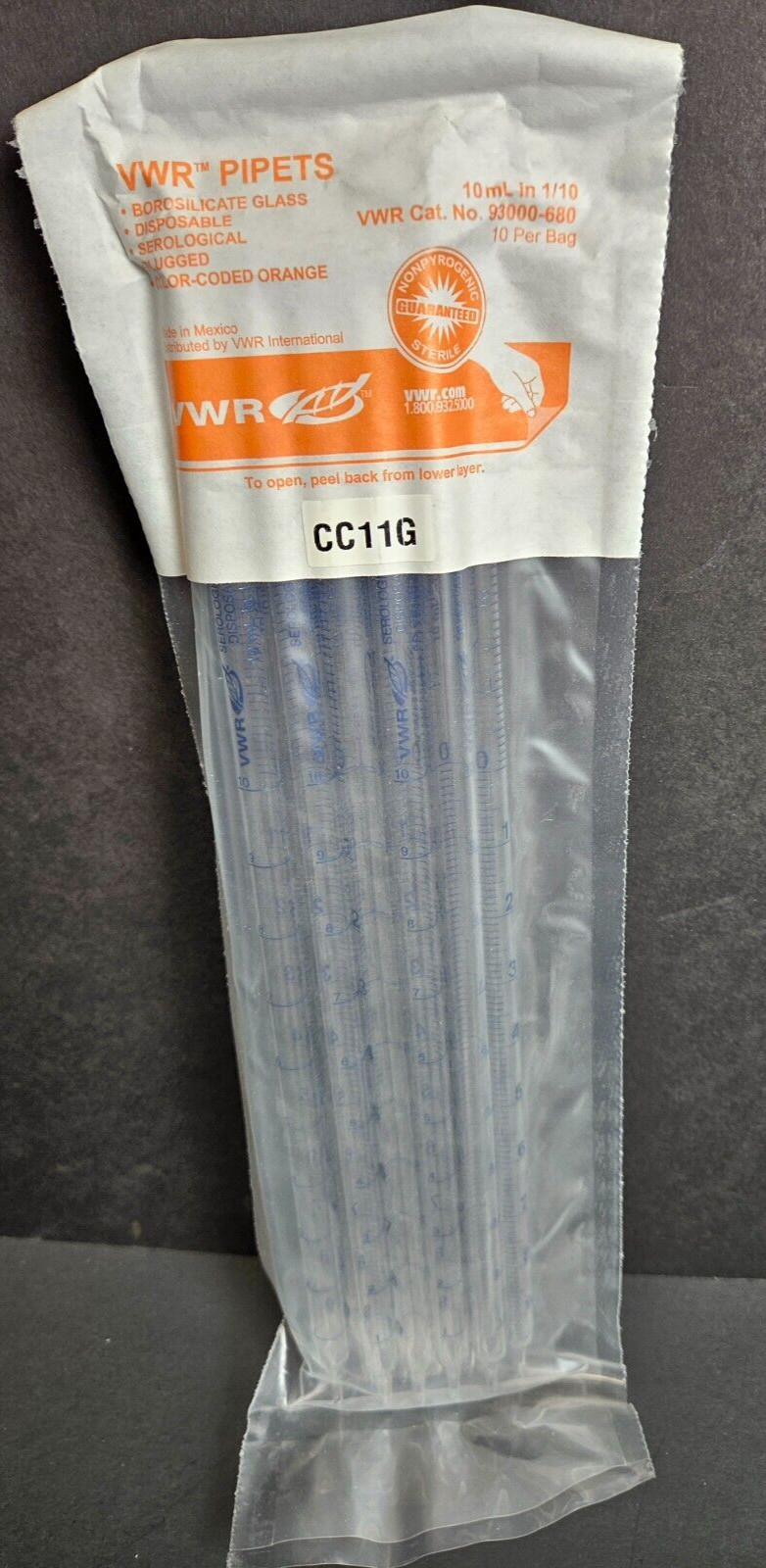 VWR Glass Serological Pipette 10 ml Total of 250 Pipets
