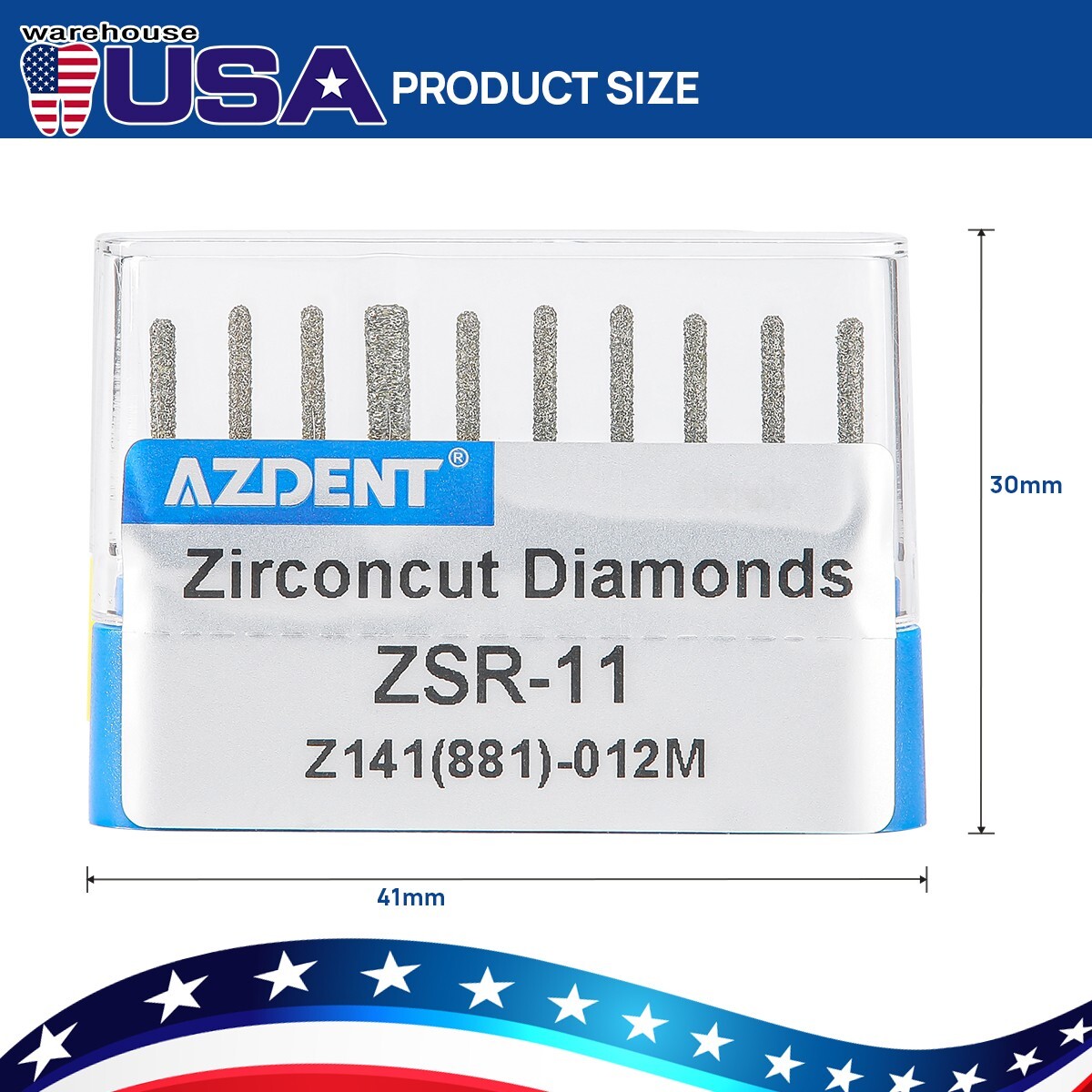 AZ Dental Zirconia Oxide Cutting Diamond Burs ceramic Drills FG1.6mm 10Pcs/Pack