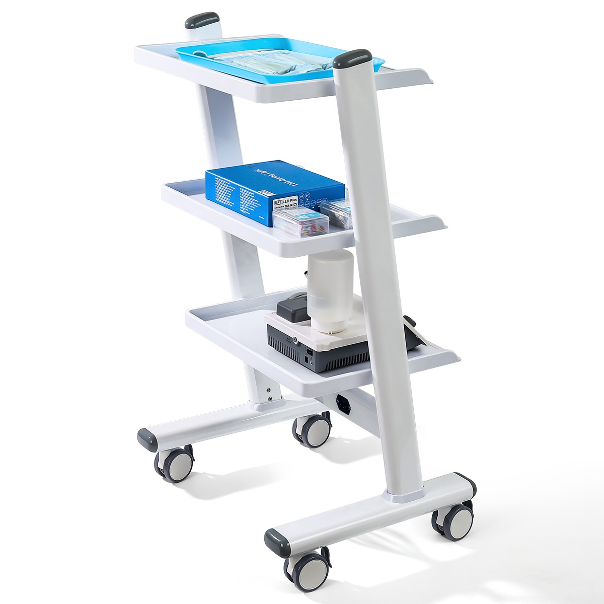 3 Layer Dental Trolley Medical Tool Cart Mobile Instrument Stand with Sockets
