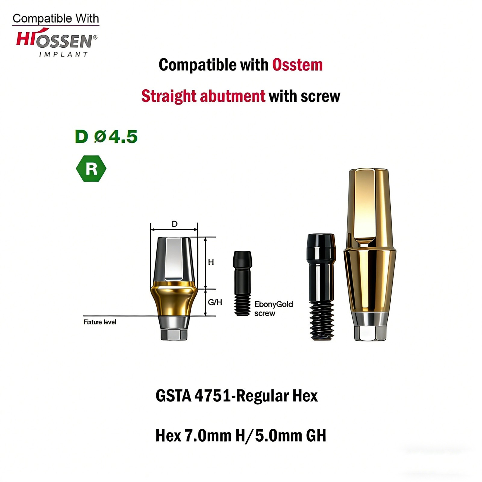 Dental Titanium Cemented straight abutment fits to Osstem Hiossen Mini Regular