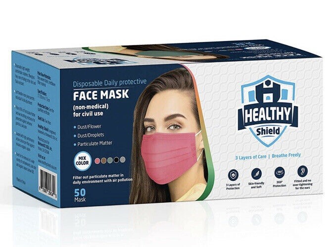 50 PCS Face Mask Non Medical Surgical Disposable 3-Ply Mouth Cover-Mix Color