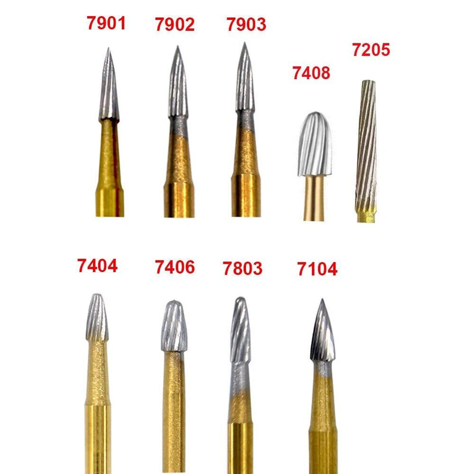 10 Pcs Dental Carbide Trimming & Finishing Burs FG7404/7406/7408/7901/7902/7903