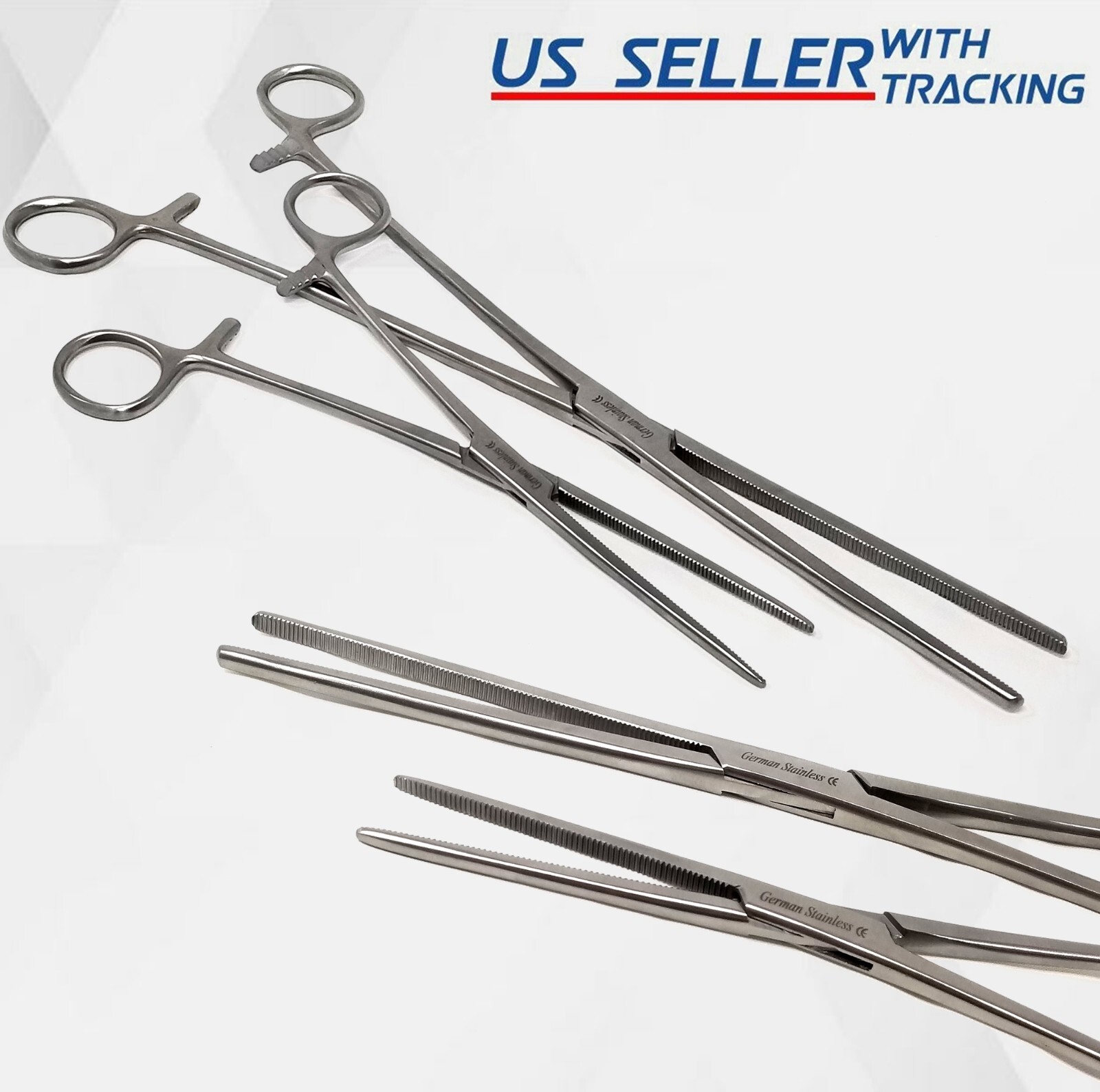 2pc Set 8″ + 12″ Straight Hemostat Forceps Locking Clamps Stainless German Grade
