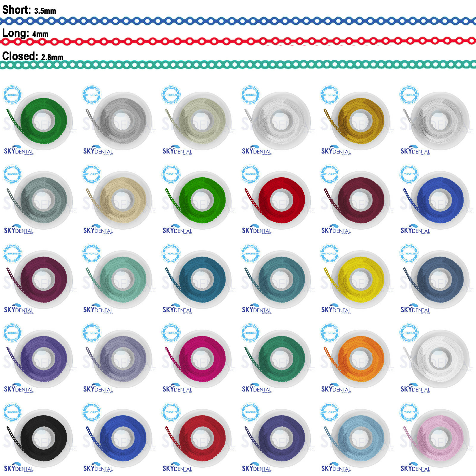 Elastic Power Chain Dental Orthodontic Rubber Braces Bands Short/Long 15′ Spool