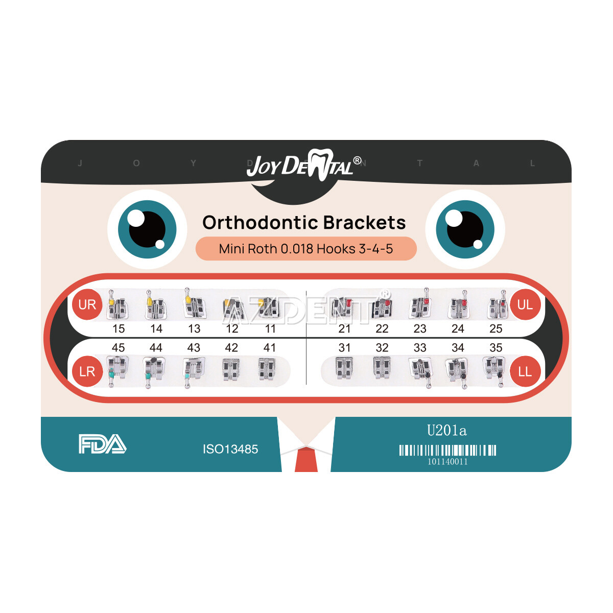 AZDENT Dental Orthodontic Bracket Braces Mini Slot MBT Roth .022/.018 Hooks 345