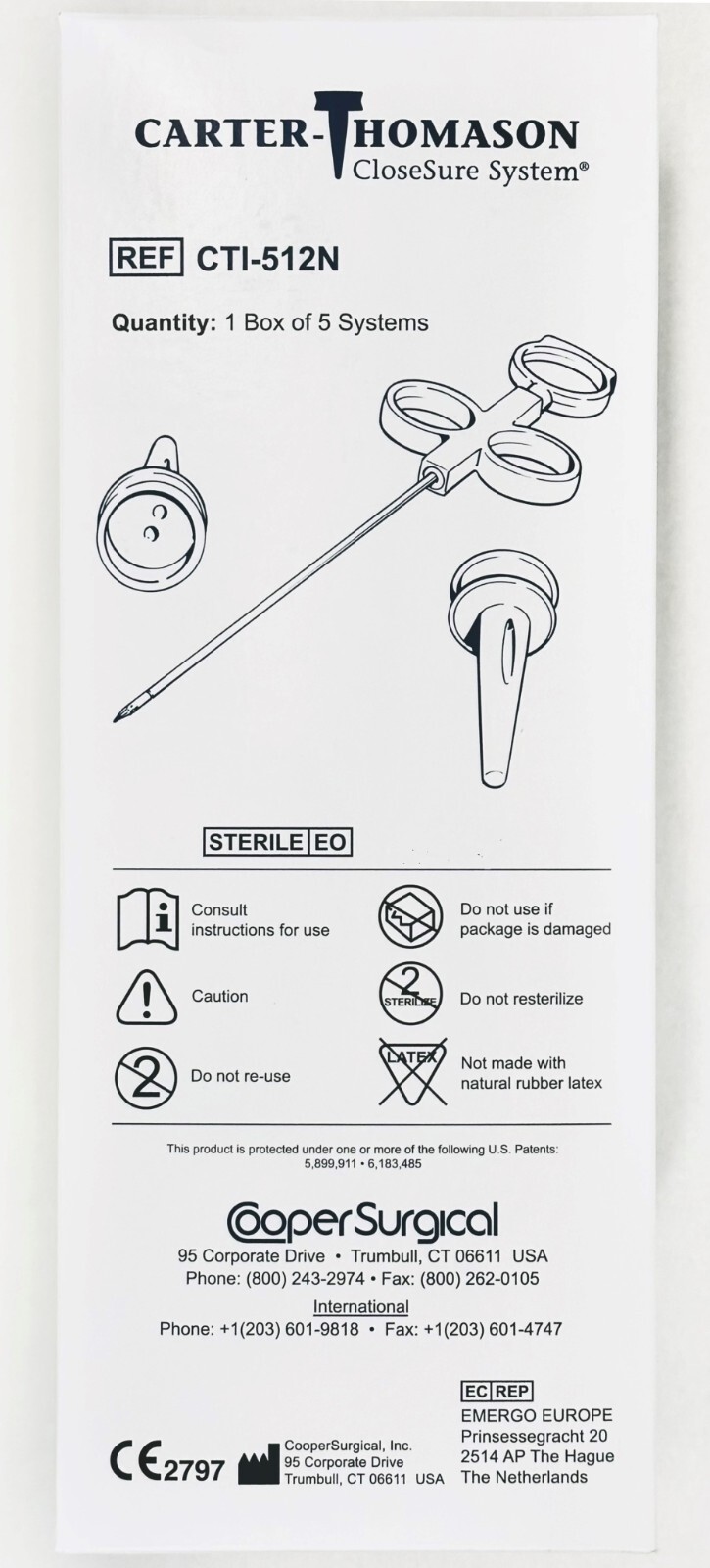 *5-Packs* Carter Thomason CloseSure System Puncture Closure Device CTI-512N
