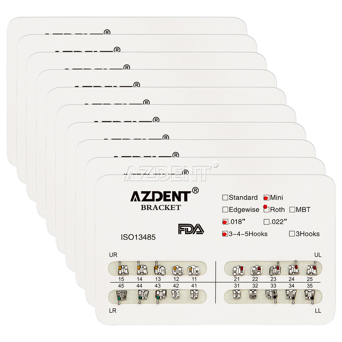 AZDENT Dental Orthodontic Brackets Braces Mini/Standard Roth/MBT.022 Hook 3 4 5