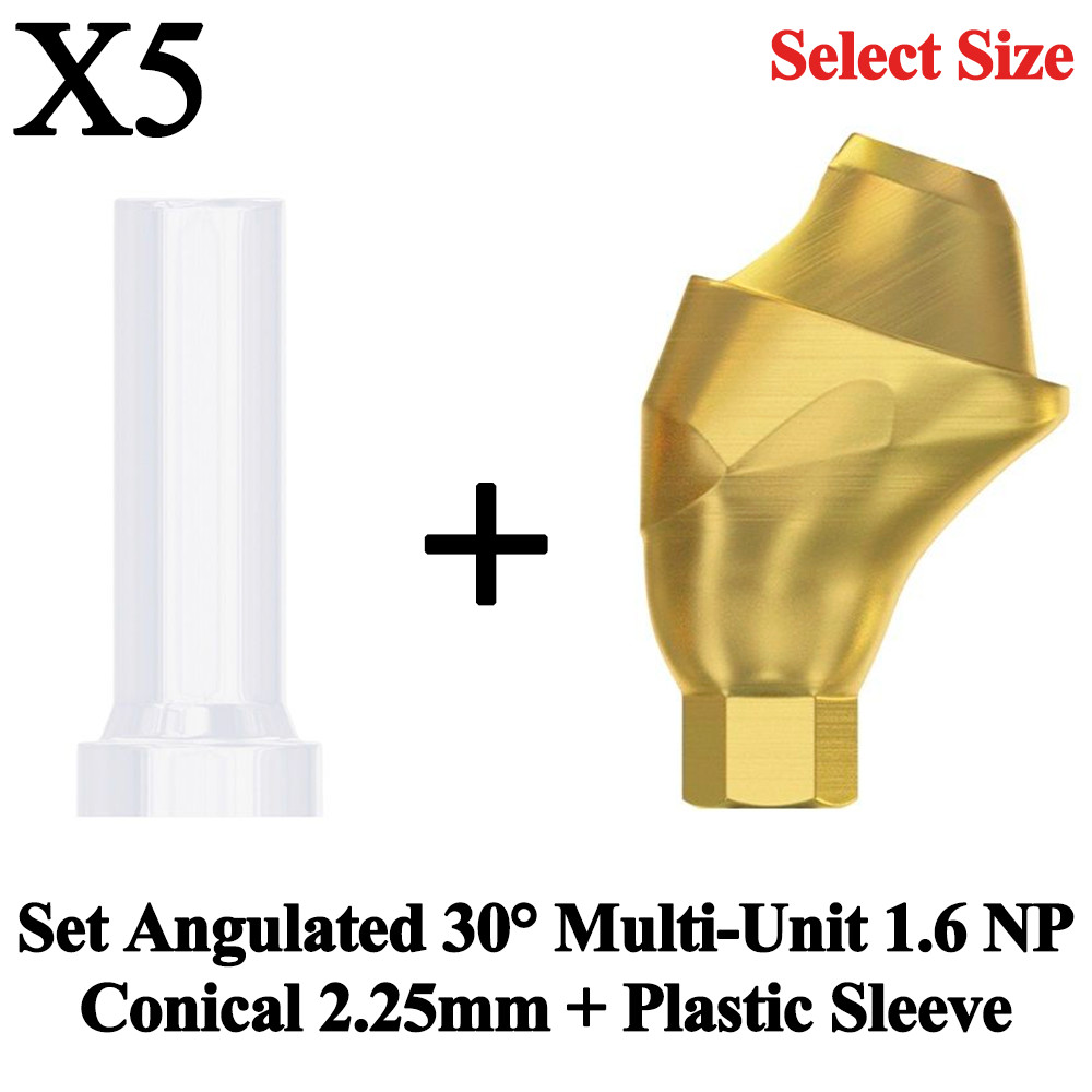 5x Set Dental Angulated 30° Multi-Unit 1.6 NP Conical 2.25mm + Plastic Sleeve