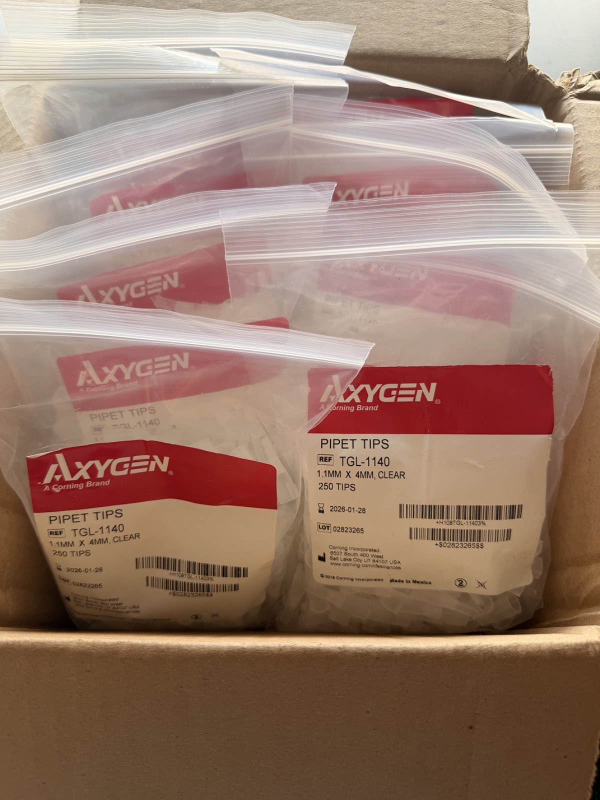 NEW Corning Axygen TGL-1140-R Rectangular Gel Cutting Pipet Tips 1.1mm x 4mm