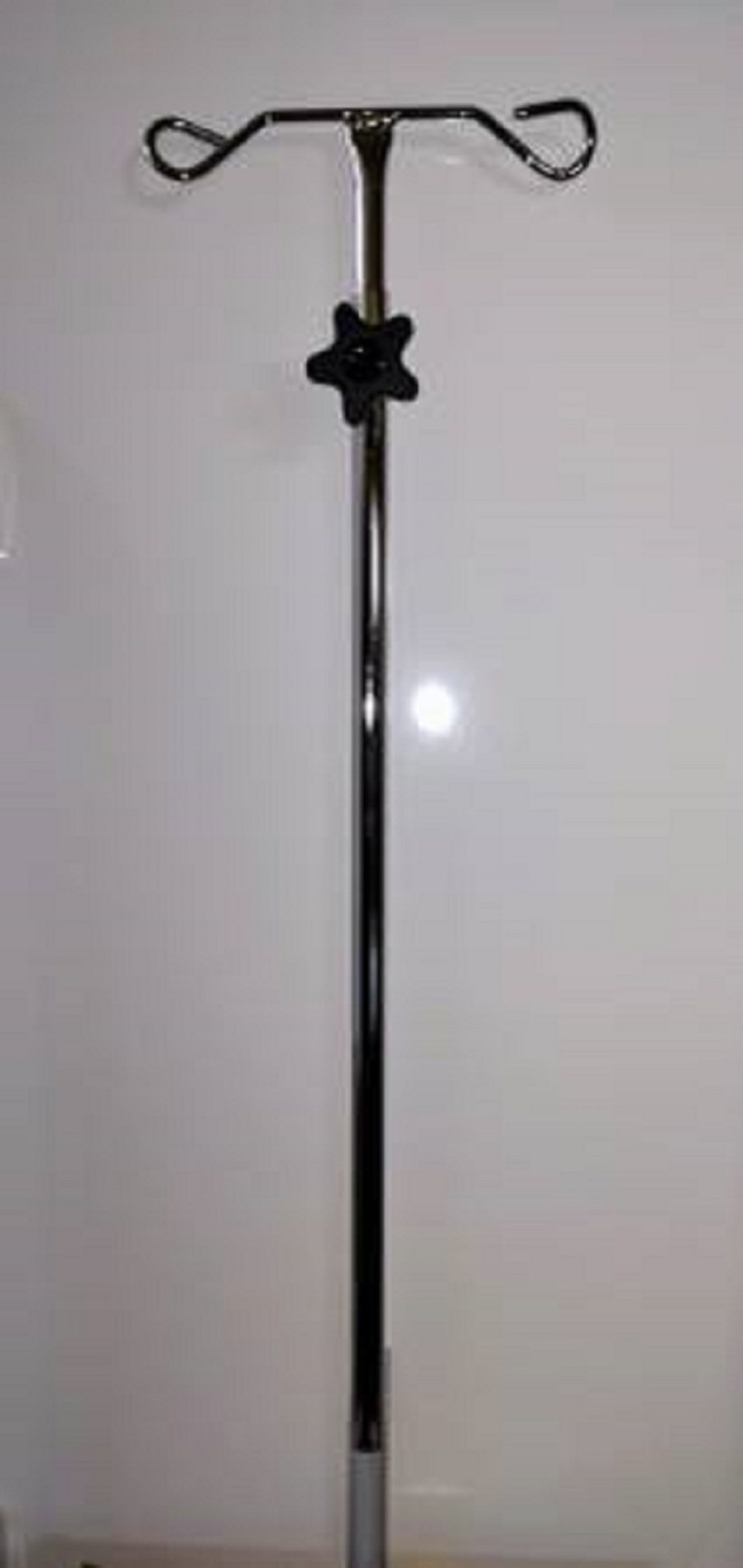 Adjustable bedside IV Pole, 2-Hook, Chrome-Plated Steel, with mounting bracket