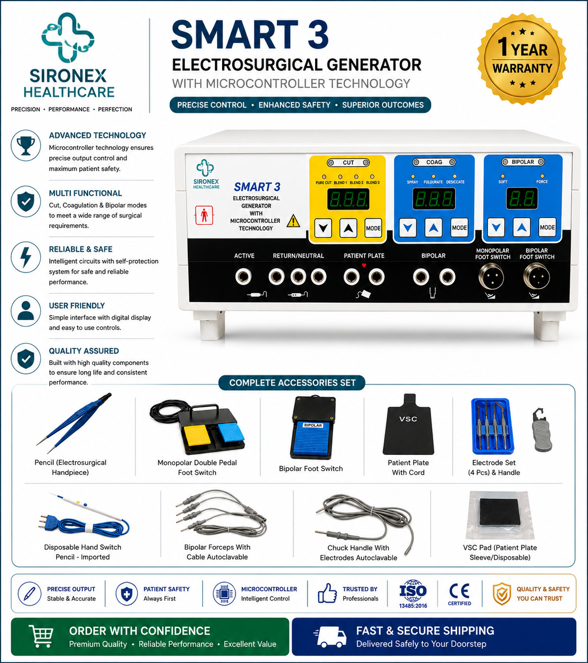 300W Digital Bipolar Cautery Electro Surgery Surgical Generator Set