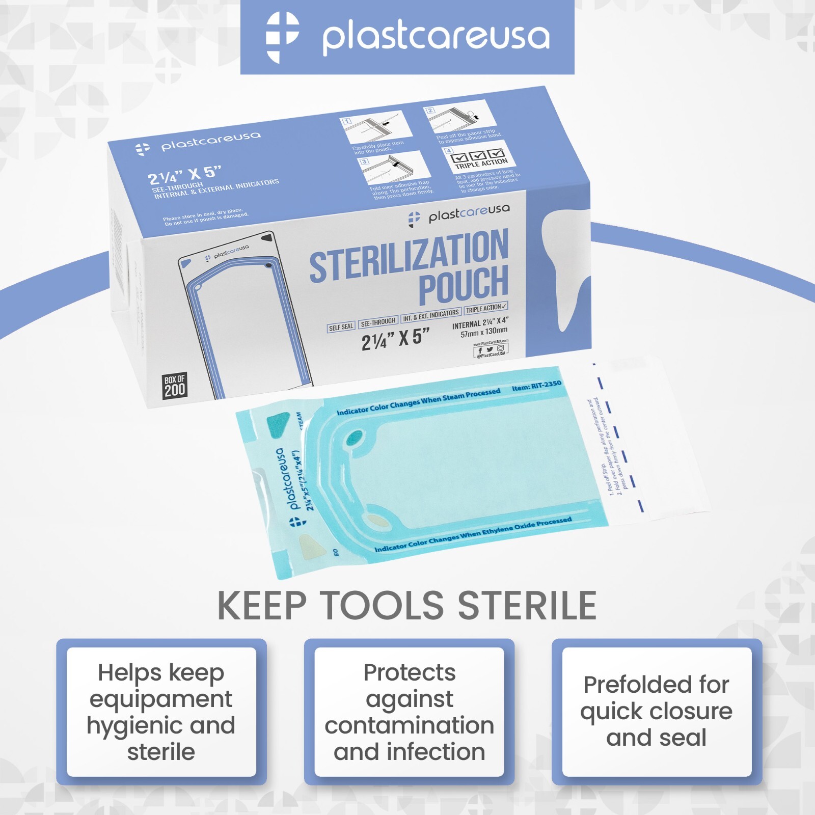 400 Self-Sealing Sterilization Pouch Bag, 2.25″ x 4″, Dental Tattoo (2 Boxes)