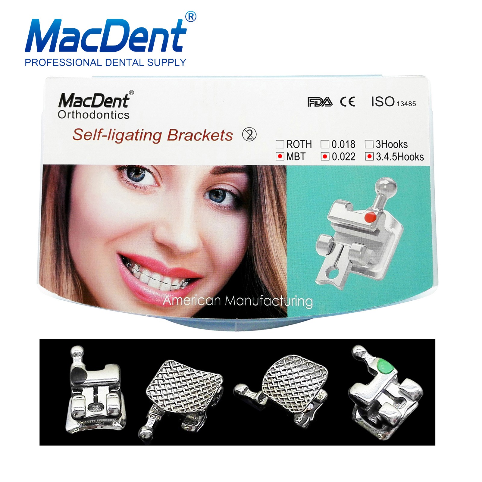 1x Dental Orthodontic Metal Self-ligating Bracket ROTH/MBT 022 bonding Adhesive
