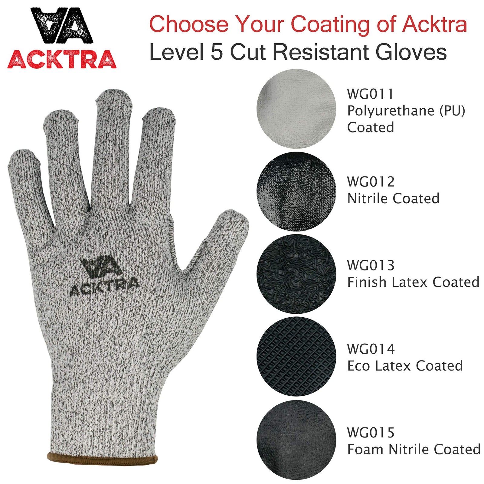 Acktra Wg014 Level 5 Cut Resistant Construction Safety Work Gloves 12 Pairs Eco