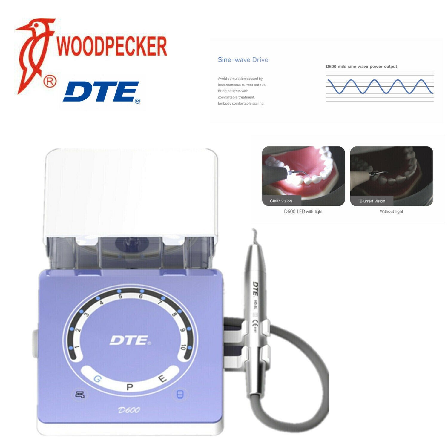 Woodpecker DTE Dental D600 LED HD-8L Handpiece Ultrasonic Piezo Scaler
