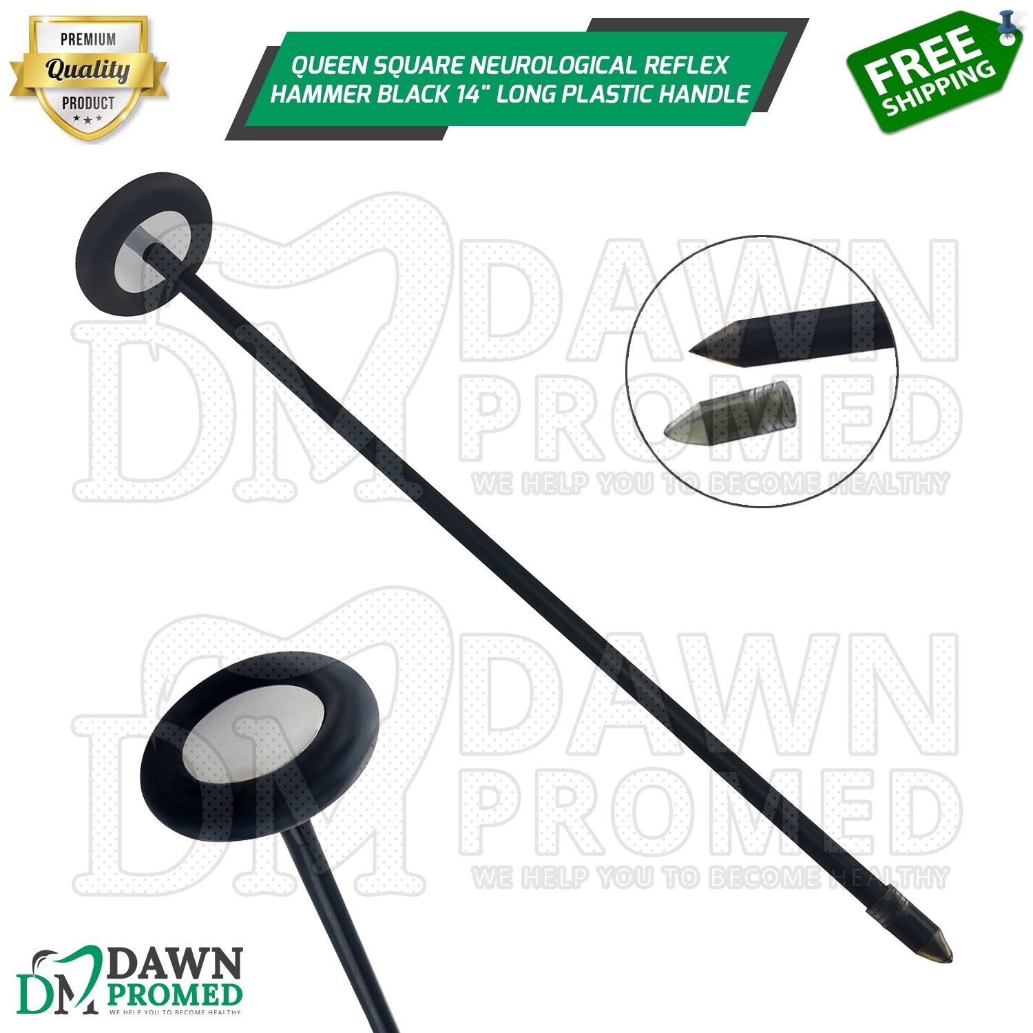 Queen Square Neurological Reflex Hammer Black 14″ Long Plastic Handle Diagnostic