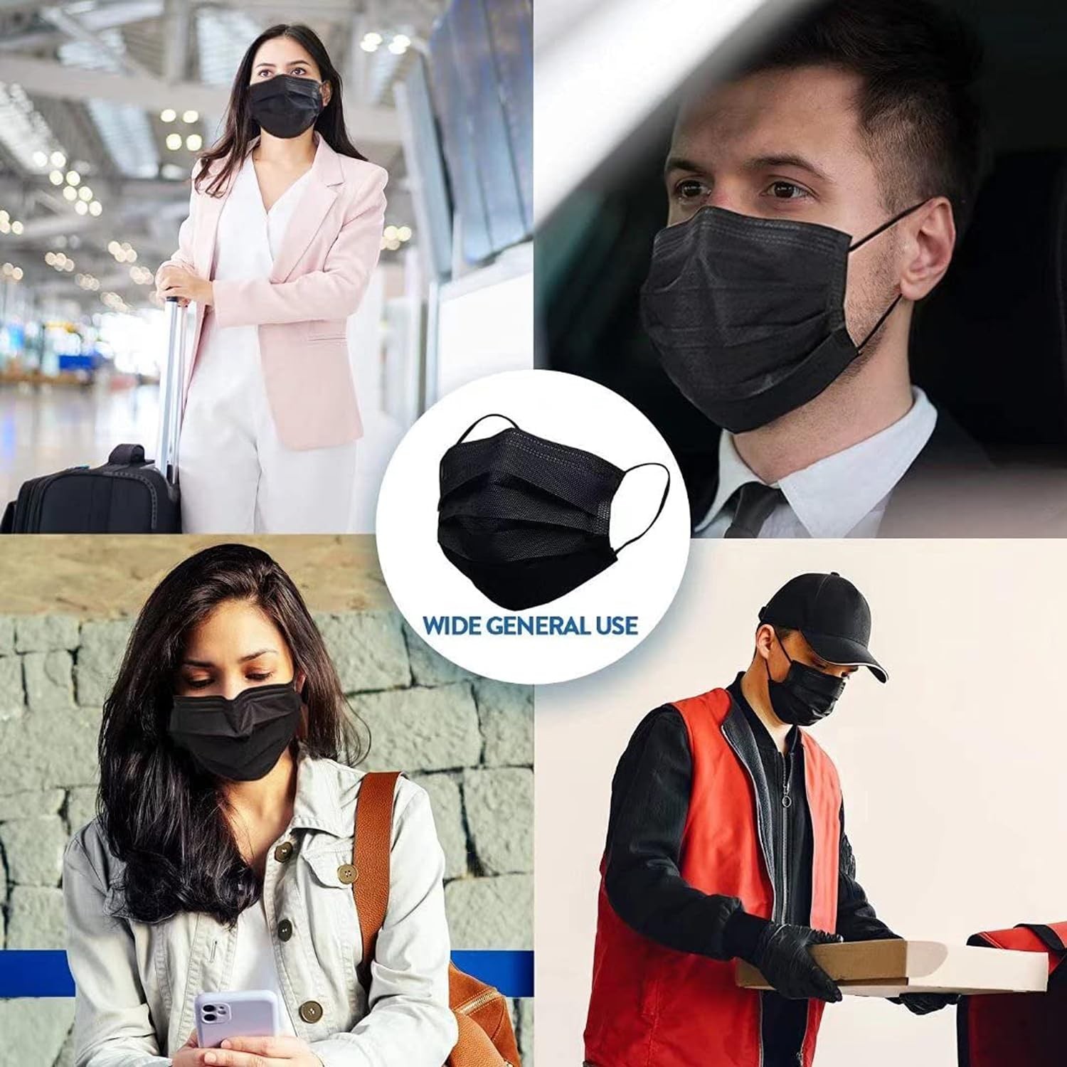 SDIW 100Pcs Black Disposable Face Mask, 3 Ply 100 Count (Pack of 1),