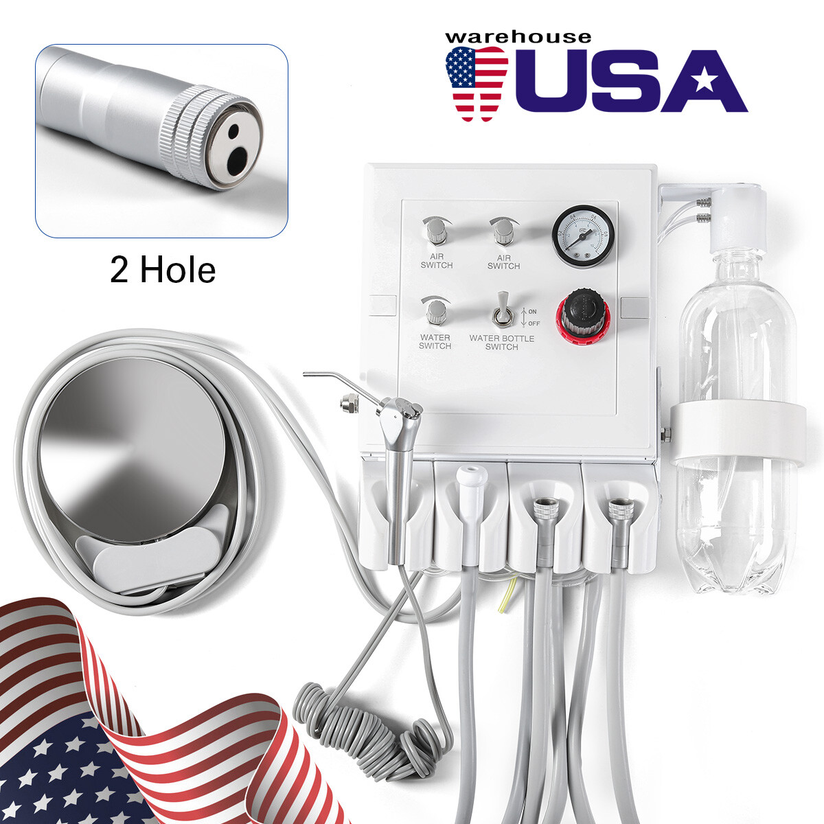Portable Dental Turbine Unit with Weak Suction Work with Air Compressor 4/2 Hole