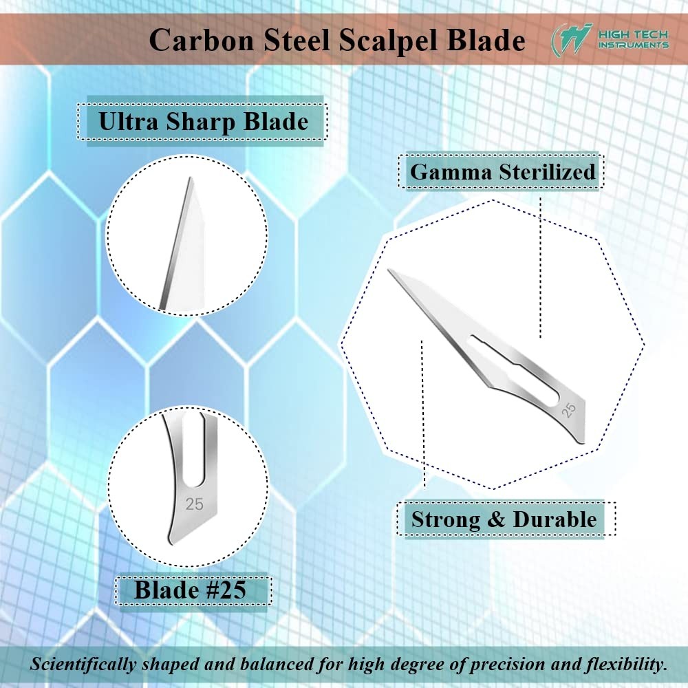 100 Pcs Box Surgical Sterile Blades #25 Made of High Carbon Steel With Silver