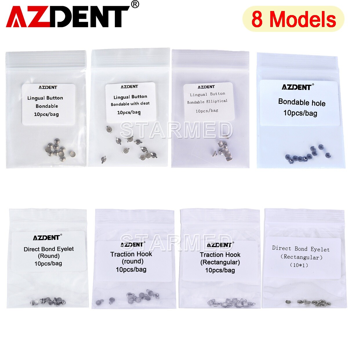 10Pcs AZDENT Dental Orthodontic Lingual Buttons Bondable Round Base 1 Pack FDA