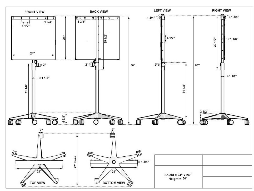 Lead X-Ray Shield – 3 Sizes, Blue, 5 Caster Base, USA Made