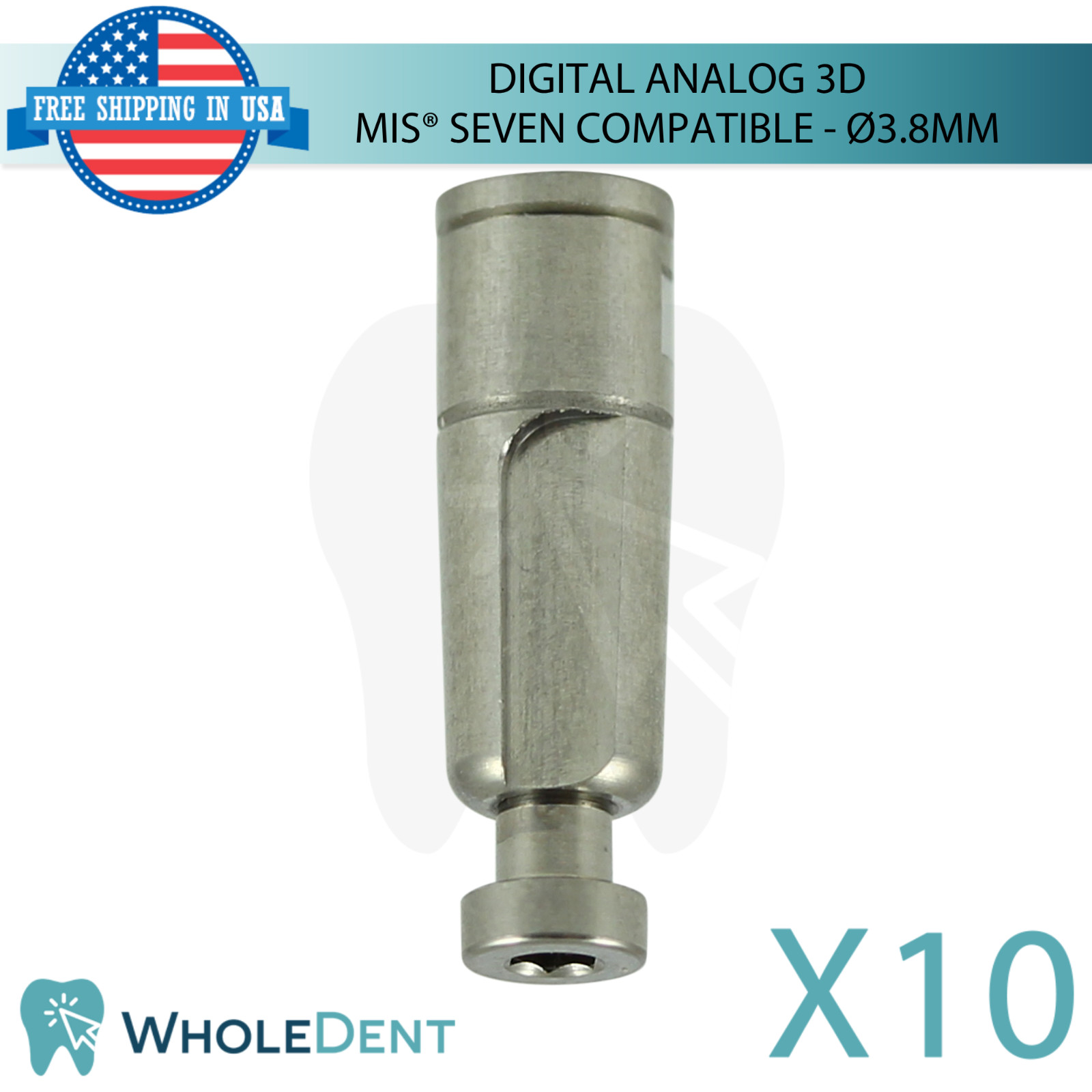 10x Dental Digital Analog 3D Ø3.8mm MIS® Seven Compatible Standard Int Hex