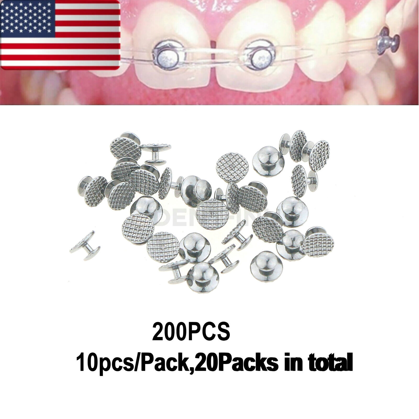 US 200Pcs Metal Lingual Buttons Bondable fits Dental Orthodontic Round Mesh Base