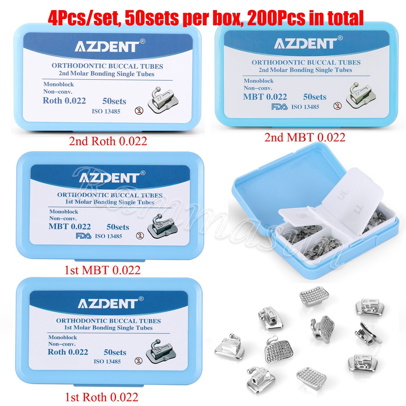 50Set AZDENT Dental ortodoncia tubo bucal unible monobloque no Conv MBT/Roth 022