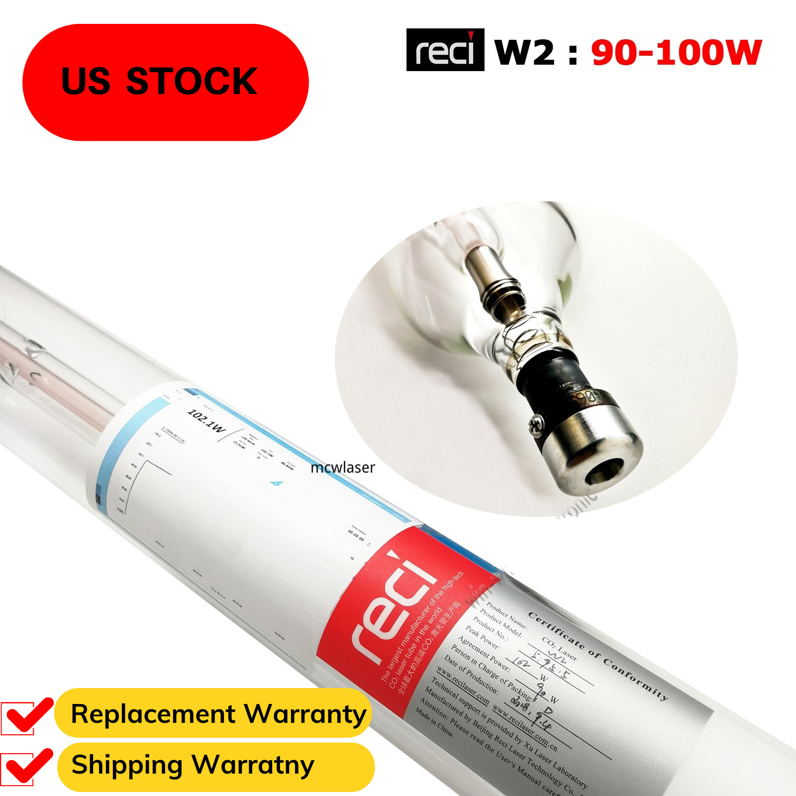 RECI 80W 90W (Peak 100W) CO2 Laser Tube W2 S2 120cm Express & Insurance US Ship
