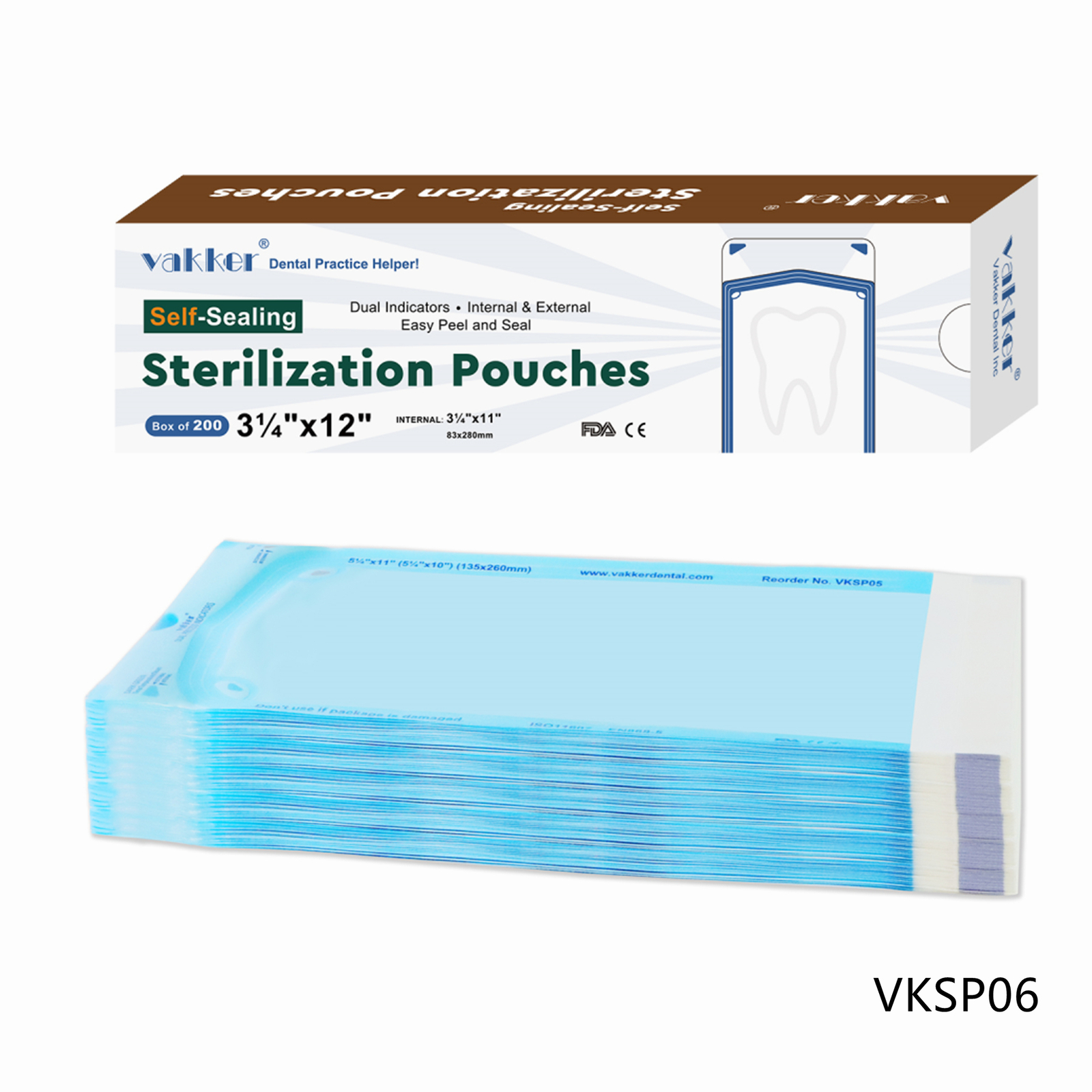 Vakker 200 3.25″ x 12″ Dental Self Sealing Sterilization Pouches Autoclave Bag