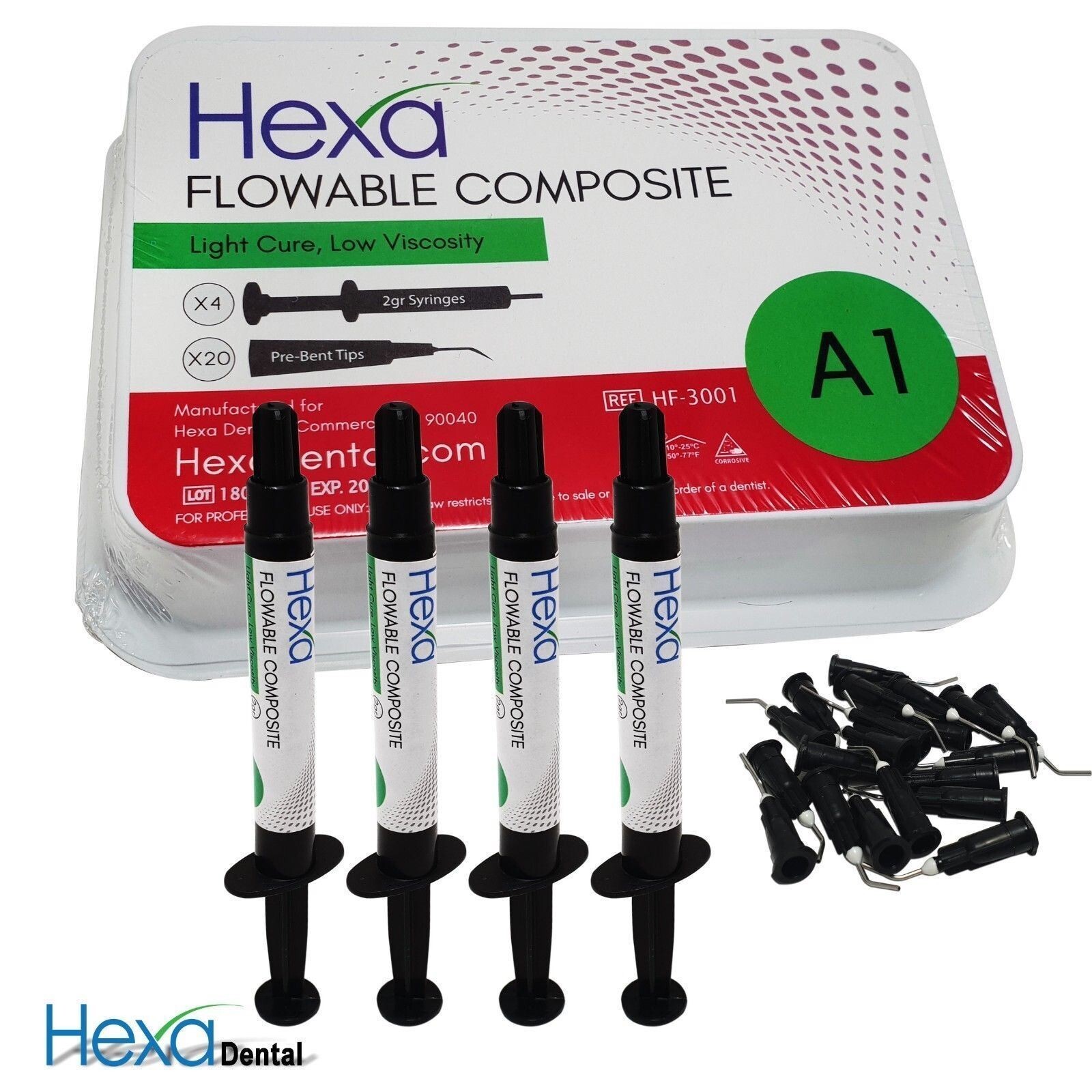 Dental Flowable Composite Light Cure A1 Shade Low Viscosity HEXA Made in USA
