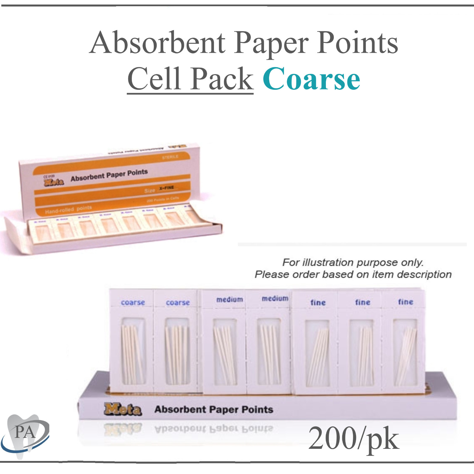 Dental Endodontic Absorbent Points / Paper Points, Cell Pack COARSE 200/pk. Meta