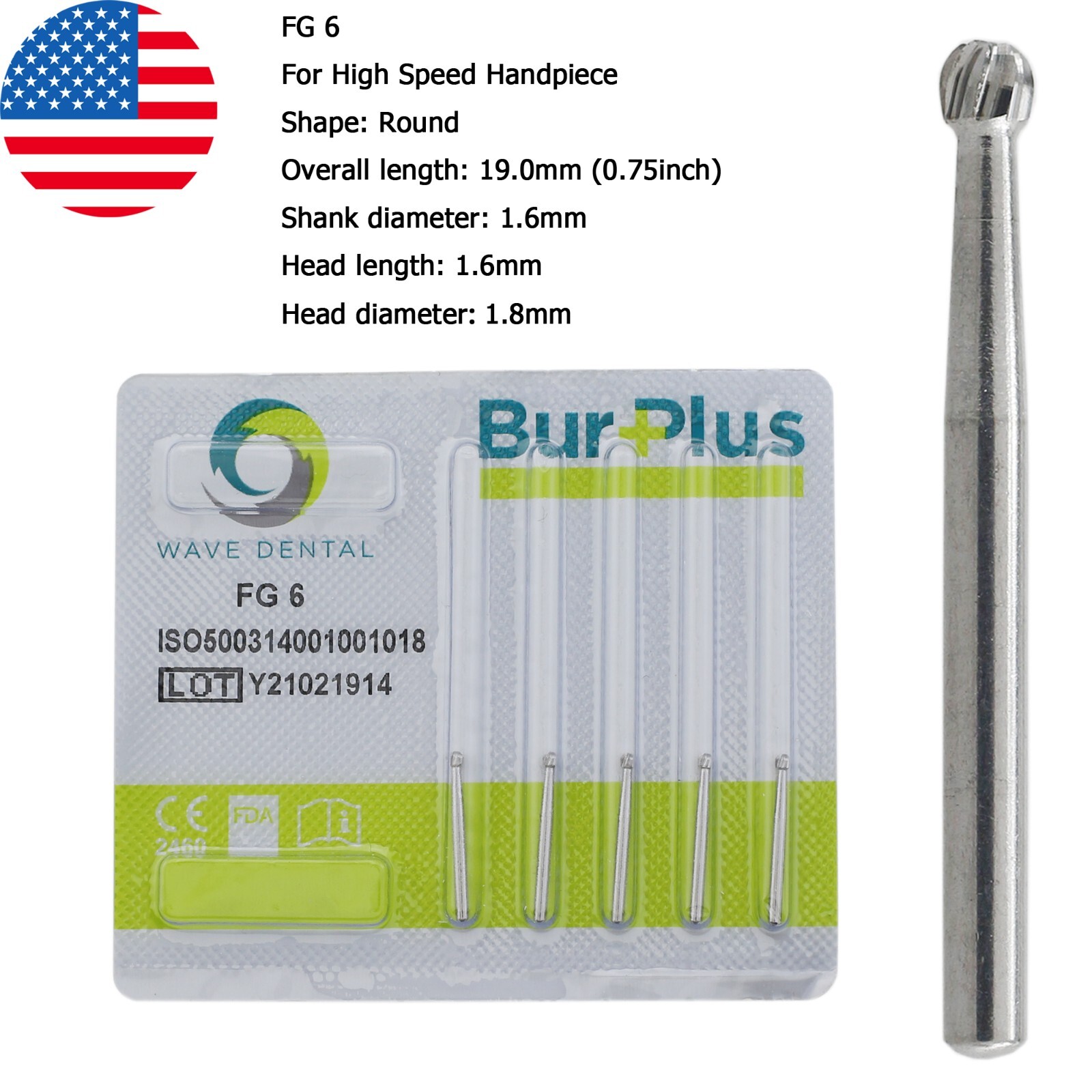 Wave Dental Carbide Burs Round For High Speed Handpiece FG 1/4 1/2 2 4 6 8 Prima