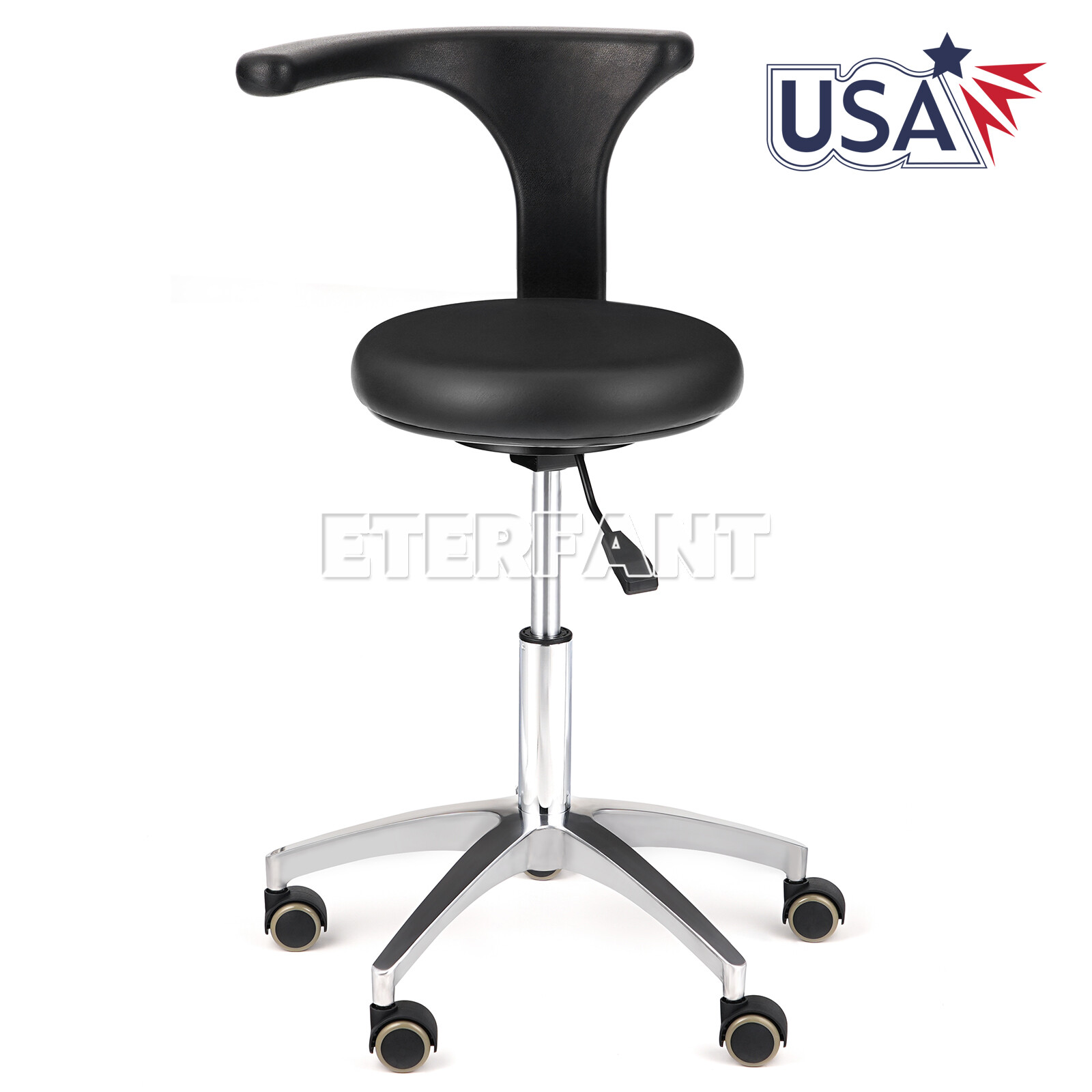 Adjustable Dental Doctor Assistant Stool Mobile Chair PU Leather Blue/Black