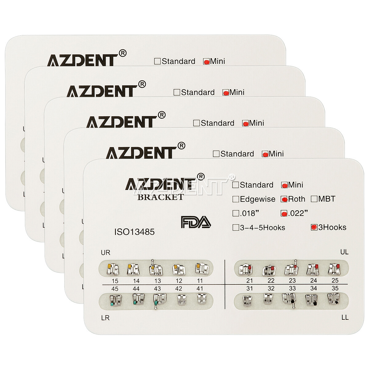 10 X Dental Ortho Brackets Mini/Standard MBT/Edgewise/Roth 018/022 3/345Hooks