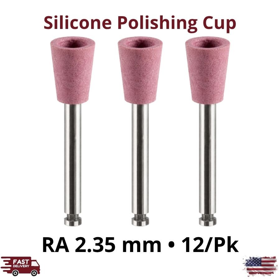 12/Pk Silicone Polisher Cups RA Latch-Type Coarse Pink 2.35 mm Shank Abrasives